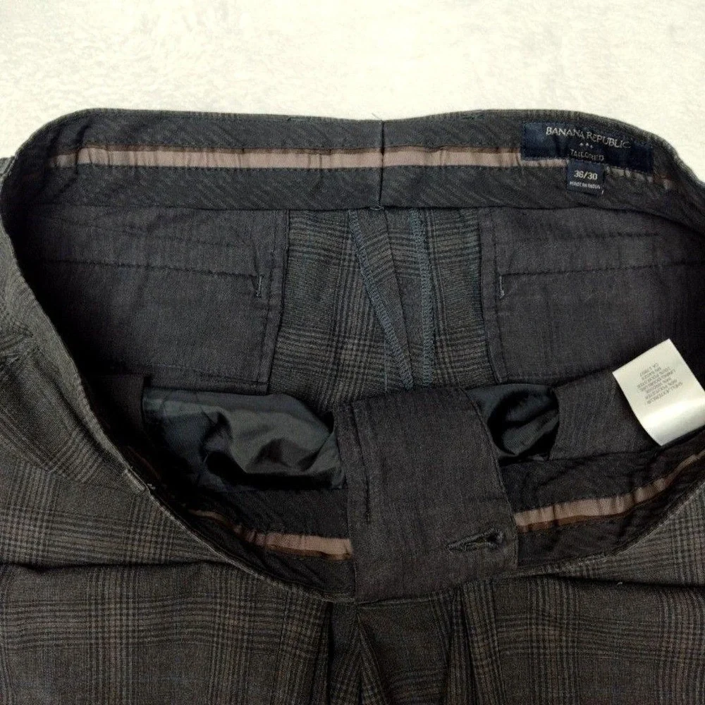 Banana Republic Pants Mens 36x30 Brown Glen Plaid Slim Tailored Dress Flat Front